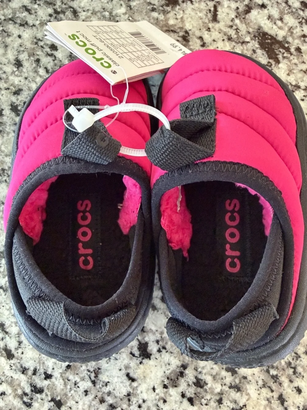 CROCS Kids Classic Puff Moc - Hot Pink and Black